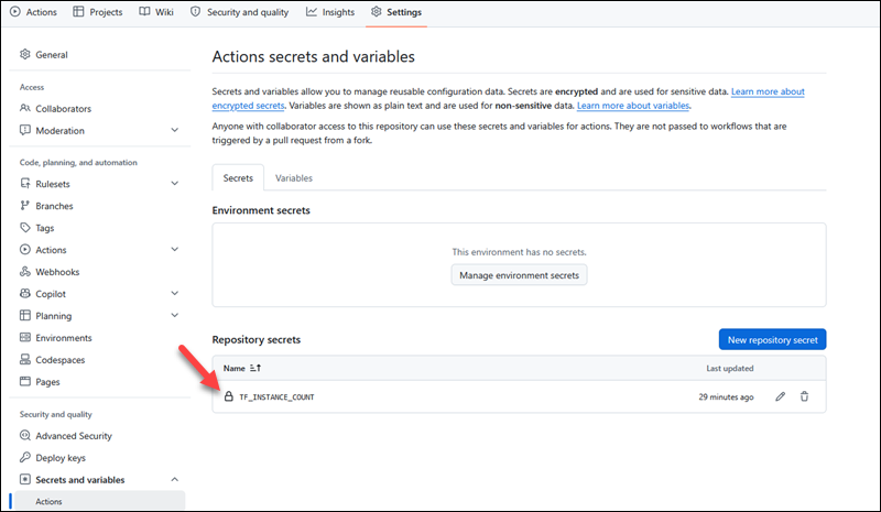 GitHub Actions repository secrets