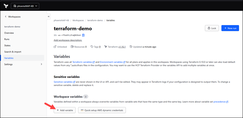 HCP Terraform workspace variables