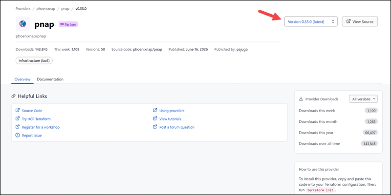 phoenixNAP pnap provider version