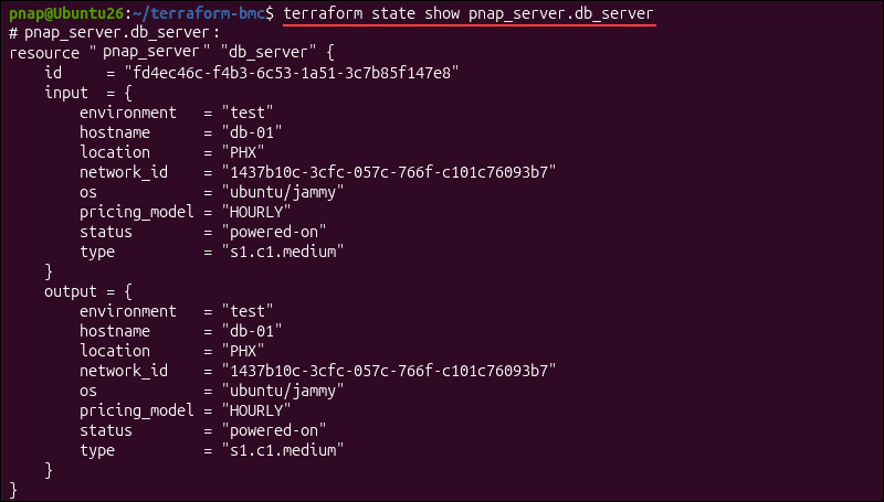 Showing details from Terraform state in terminal.
