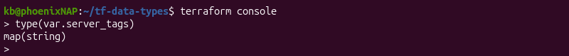 terraform console type variable check terminal output