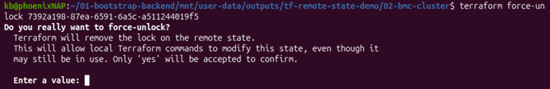 terraform force-unlock terminal output