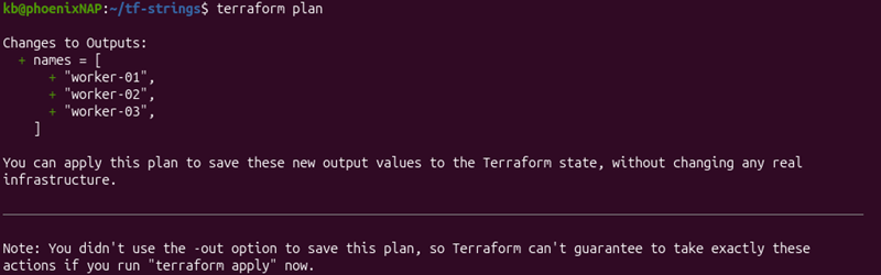 Terraform formatlist() terminal output