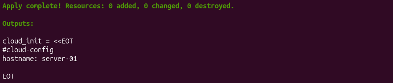 Terraform heredoc terminal output