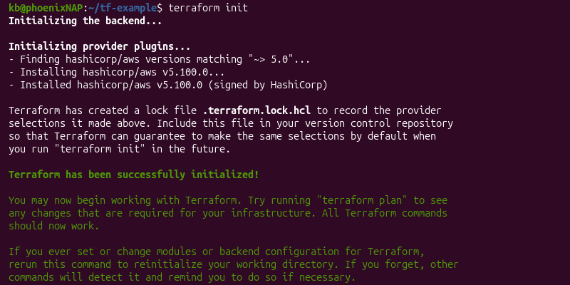 terraform init terminal output S3 and DynamoDB backend