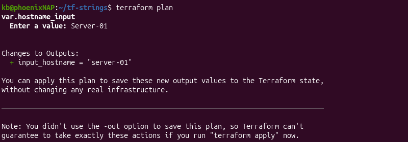 Terraform lower() string terminal output