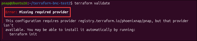 The missing required provider error in terraform validate.