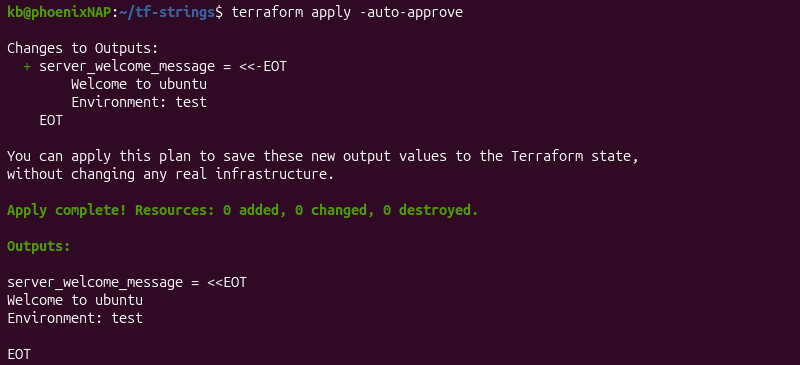 Terraform multi-line heredoc terminal output