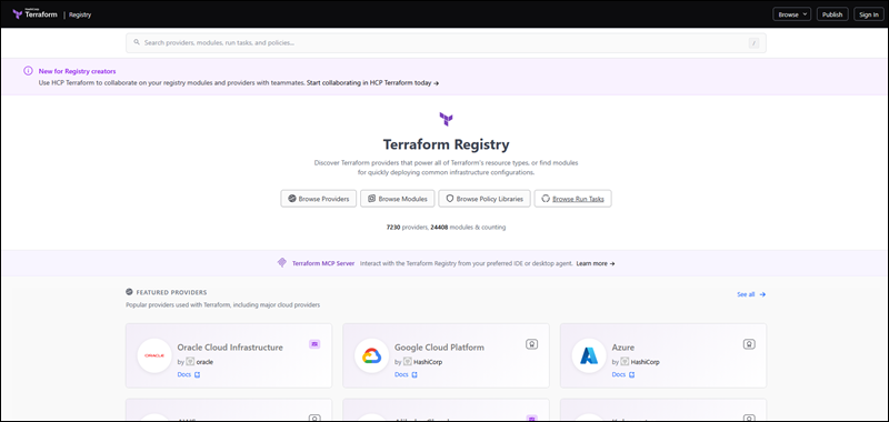 Terraform registry home page