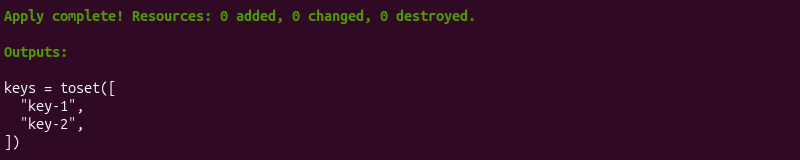 Terraform set data type terminal output