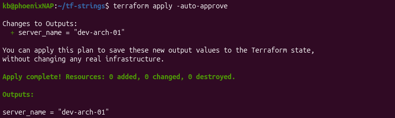 Terraform string interpolation ${} terminal output