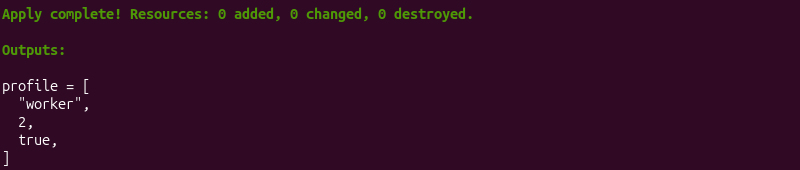 Terraform tuple data type terminal output