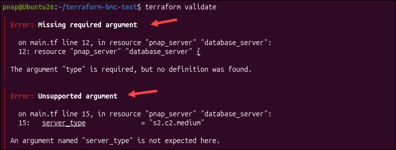 An example of a terraform validate error.