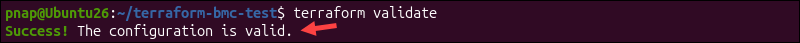 A successful validation using the terraform validate command.