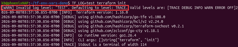 tf_log wrong level terminal output