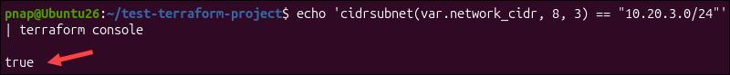 A CI/CD expression in the terraform console.