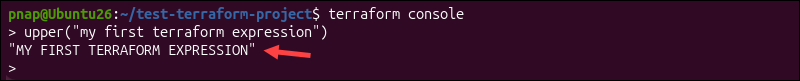 A basic terraform console expression.