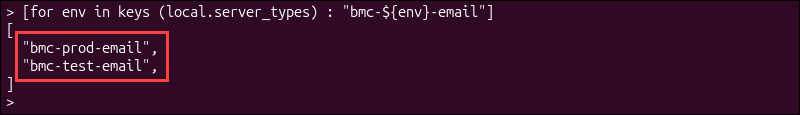Using the for expression in terraform console.
