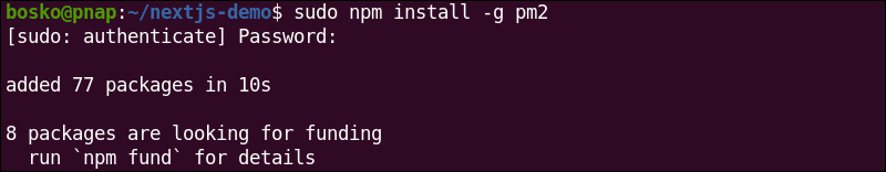 Installing pm2 on Ubuntu.