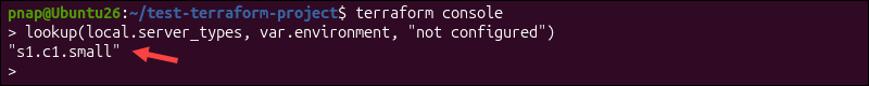 The Terraform lookup function in the console.