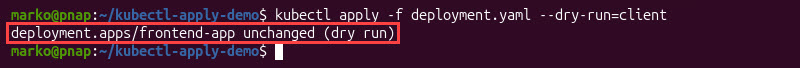 Executing a kubectl apply dry run.