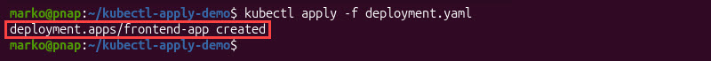 Creating a deployment in Kubernetes using kubectl apply.