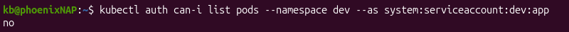 serviceaccount permissions verification terminal
