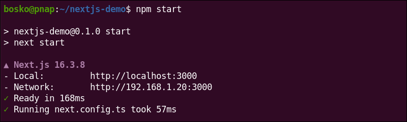 Starting the Next.js app.