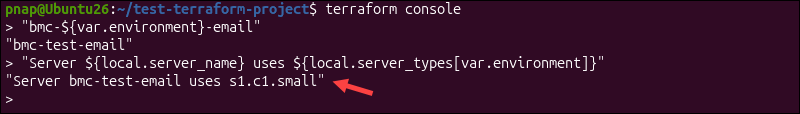 Combining values in strings in terraform console.