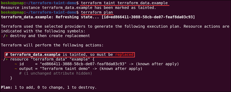 Tainting a resource in Terraform.